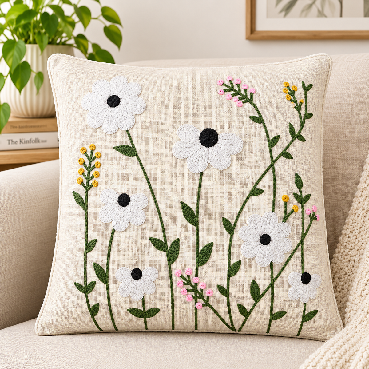 Wildflower Garden Embroided 16*16 inch Cushion Cover