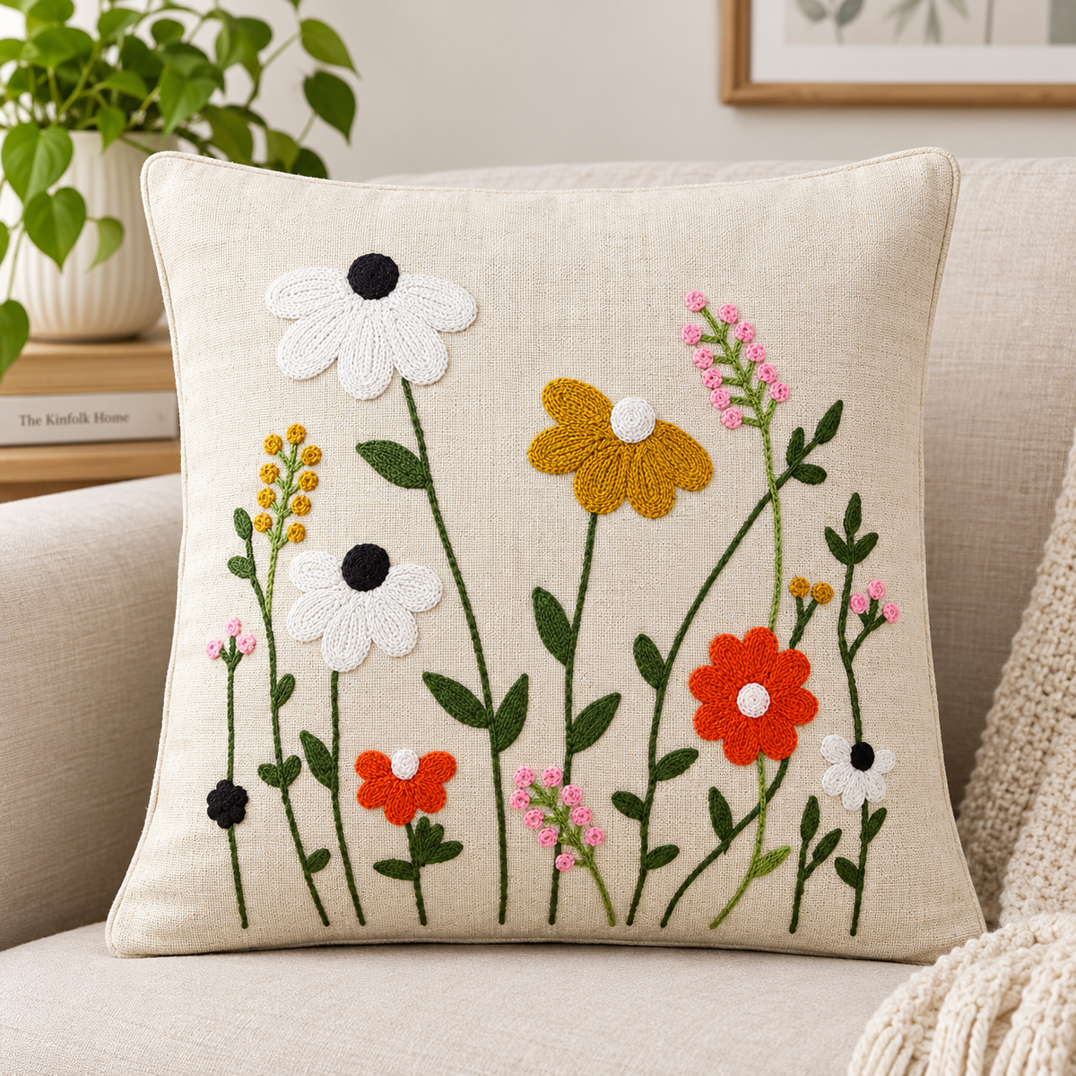 Multicolor Wildflower Garden Embroidered 16*16 inch Cushion Cover
