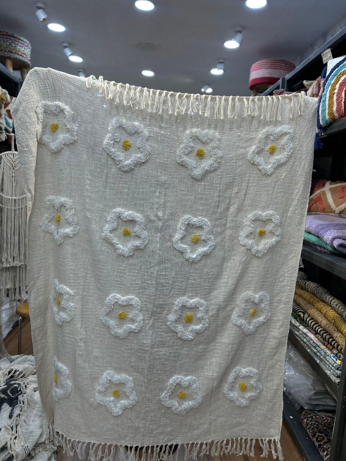 White Flower Sofa Throw