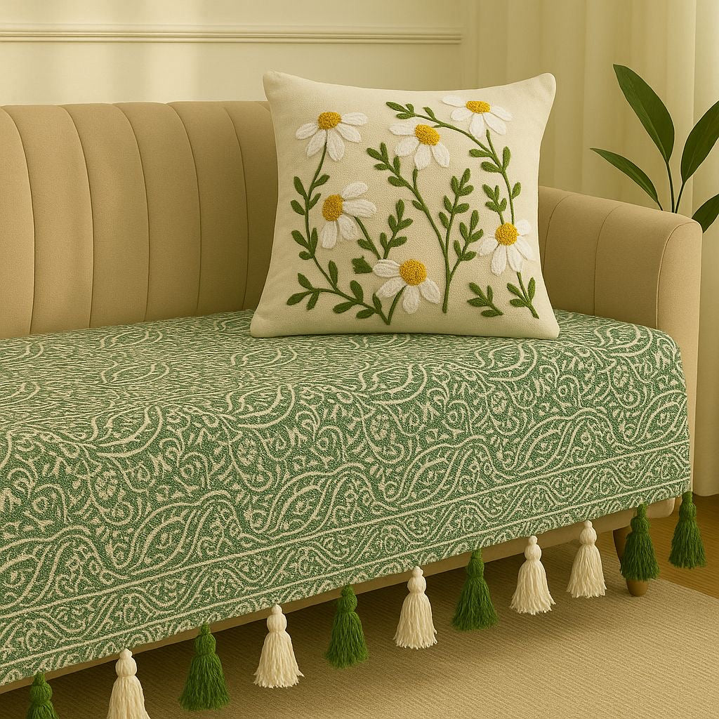 36" Tesseled Green Sofa Cover