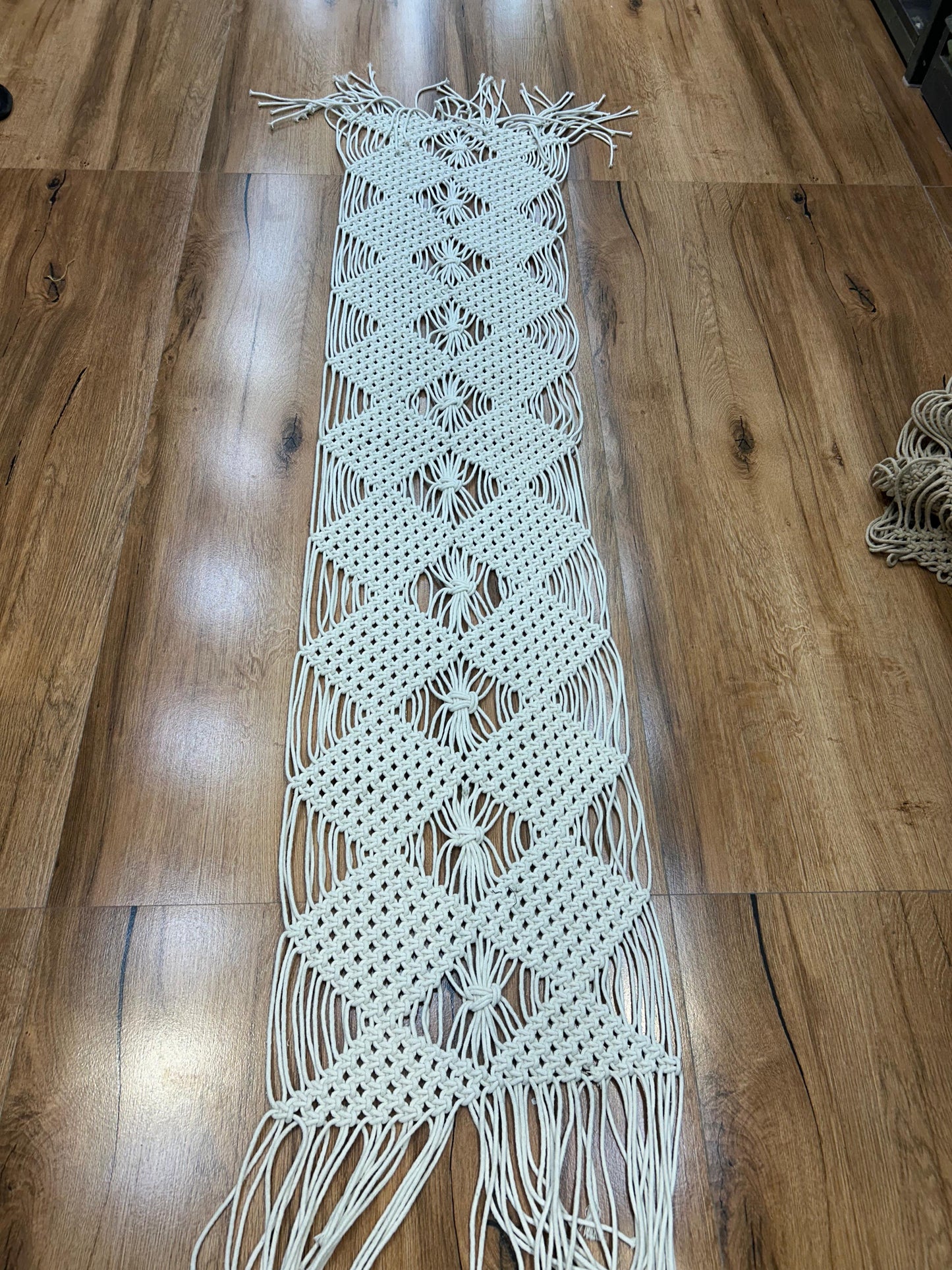 Macrame White Table Runner