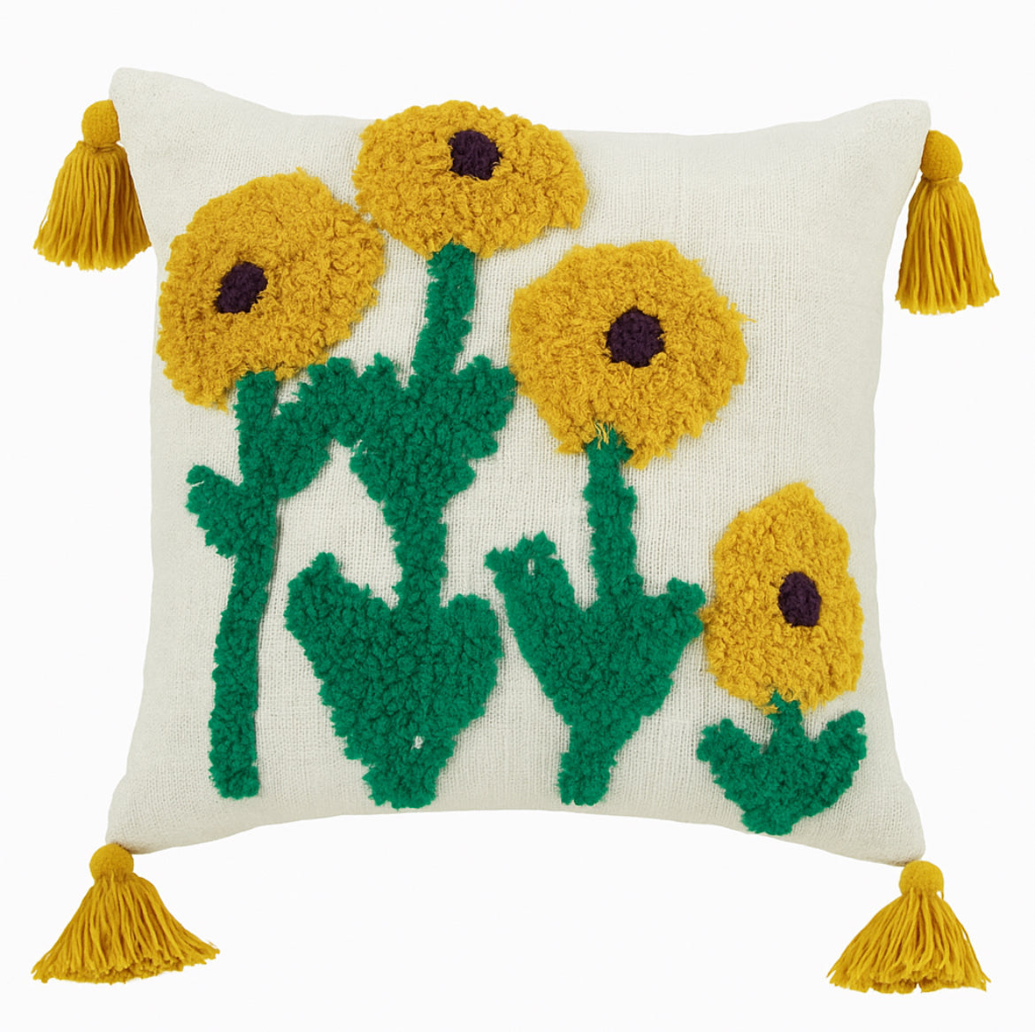 White Base Sunflower 16*16 Cushion Cover