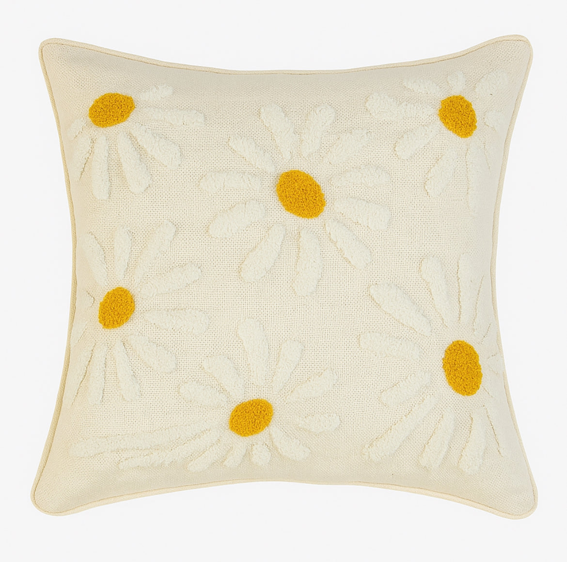 Mustard White Multi Flower Cushion Cover
