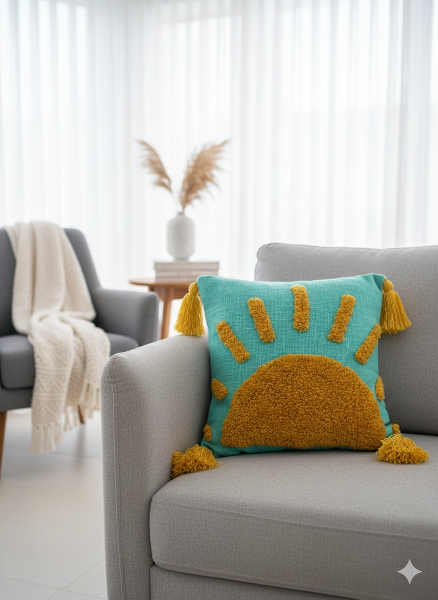 Teel Green Sunrise Tufted Cushion Cover