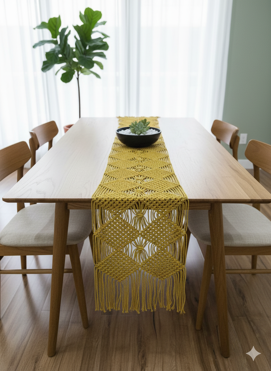 Macrame Yellow Table Runner
