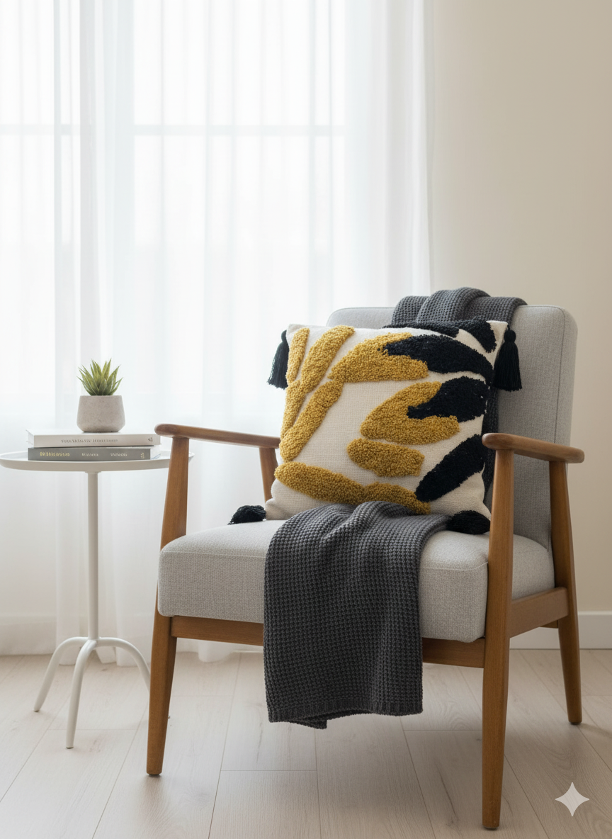 Mustard Black Tufted Cushion Cover