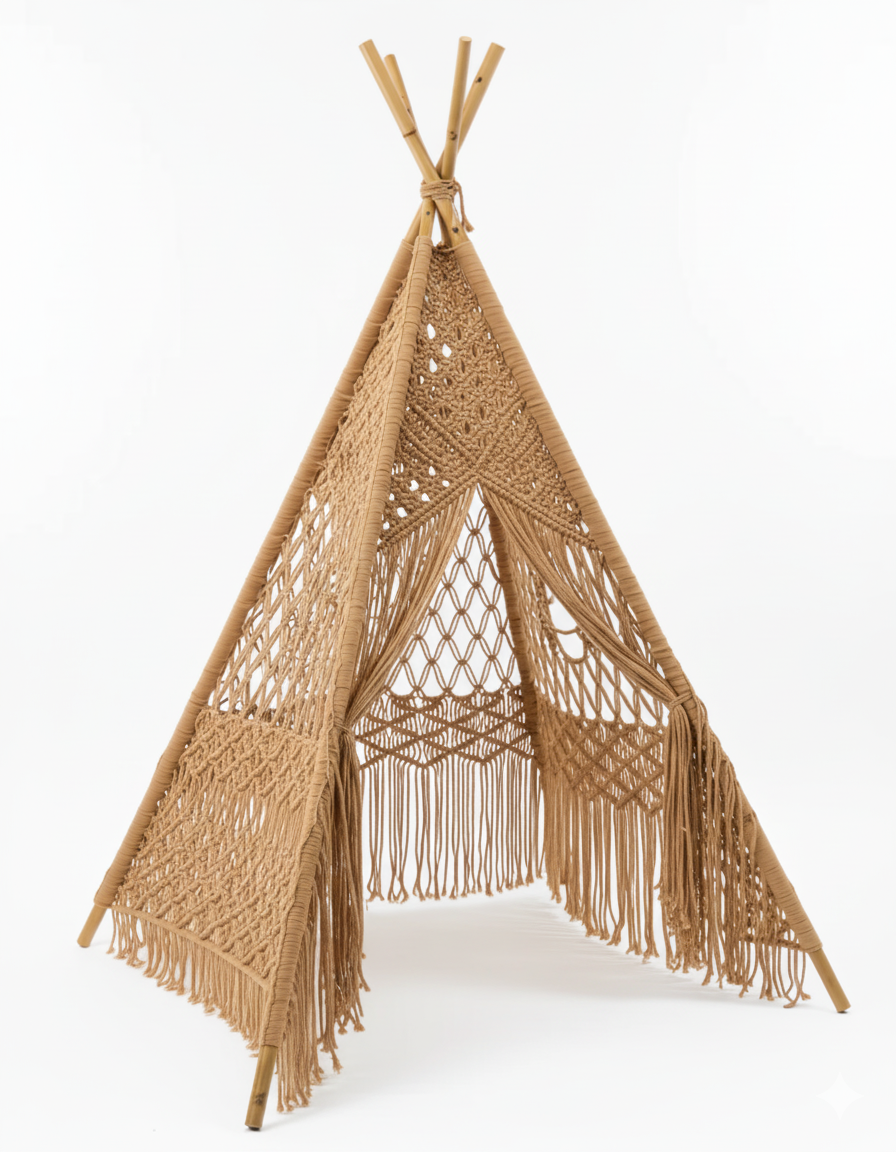 6 Feet Beige Macrame Tepee Tent