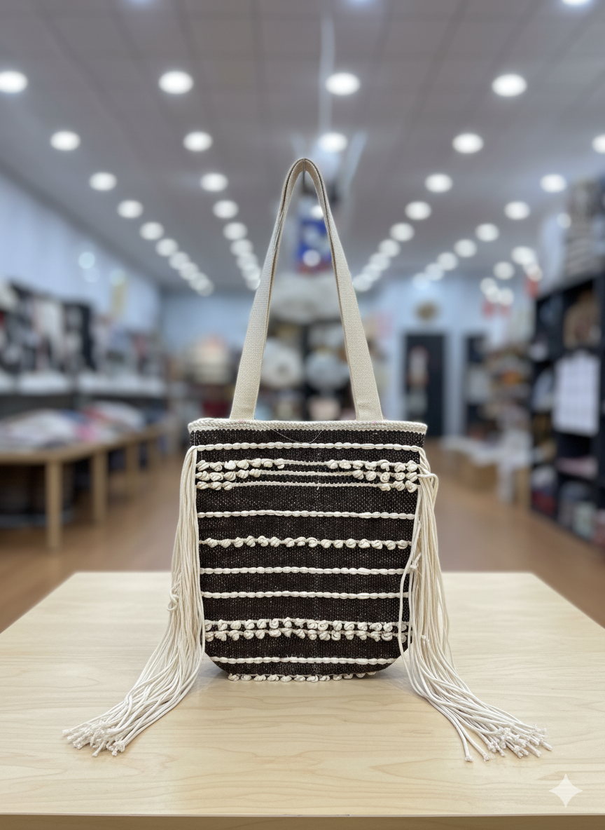 16*16 Black Boho Tote Bag