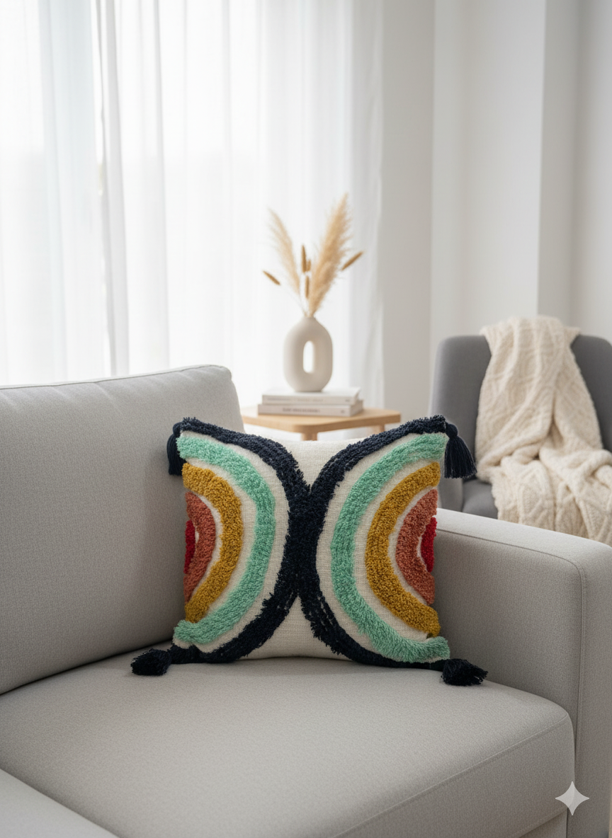 Horizontal Rainbow Tufted Cushion Cover