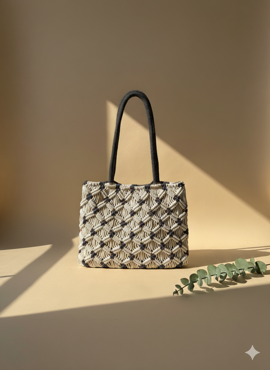Black Macrame Tote Bag