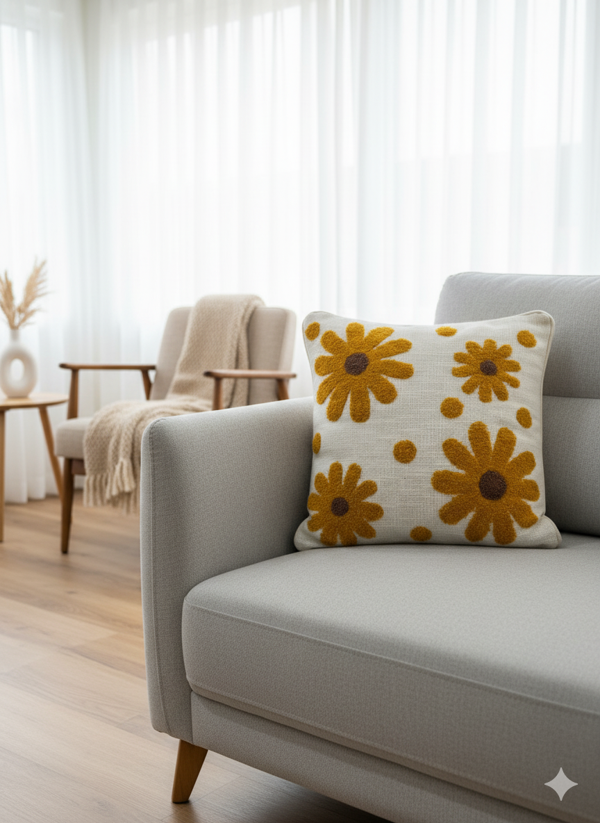 Sunflower Embroided Cushion Cover