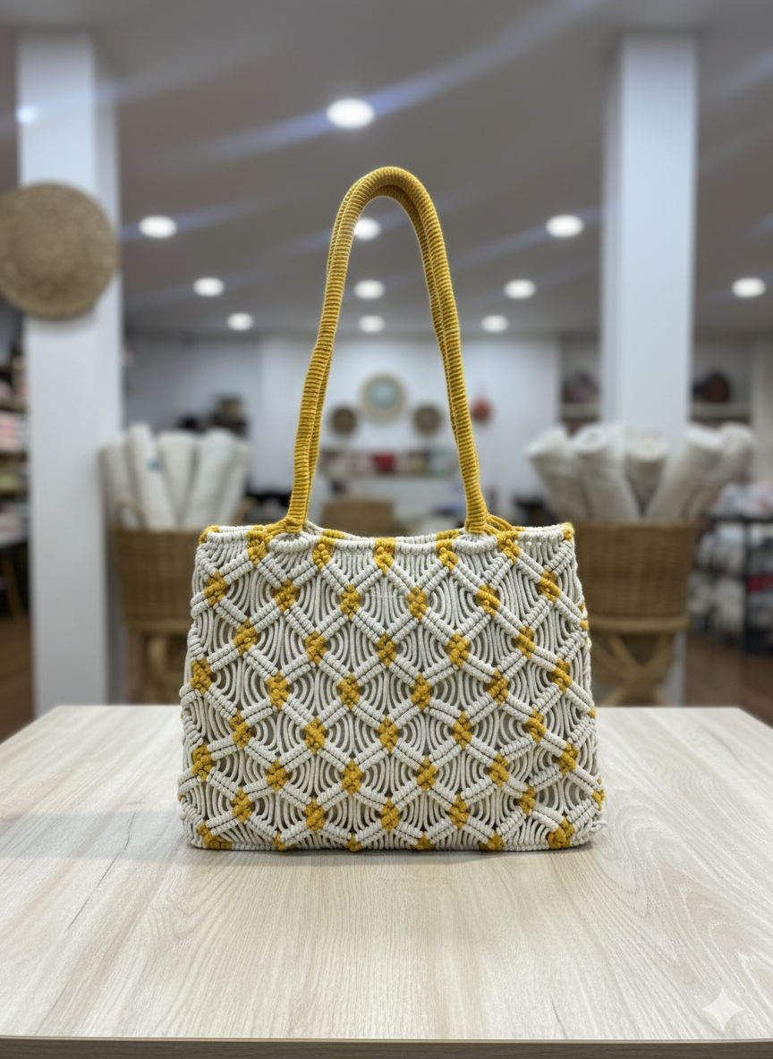 Yellow Macrame Tote Bag