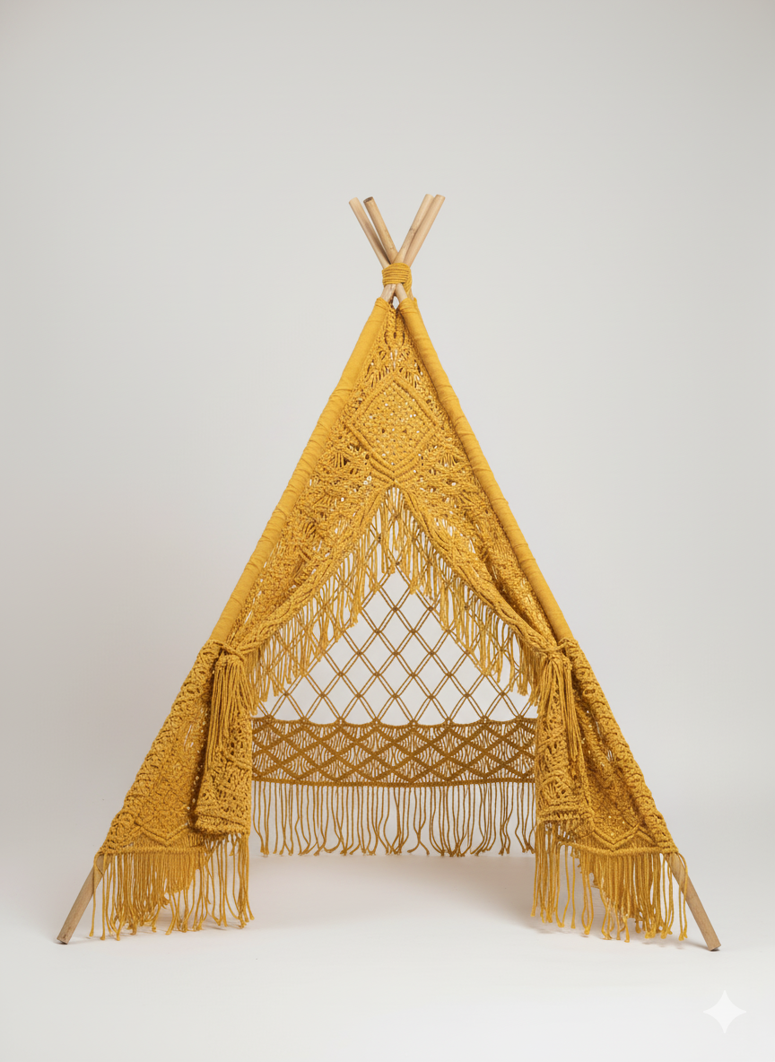 6 Feet Yellow Macrame Tepee Tent