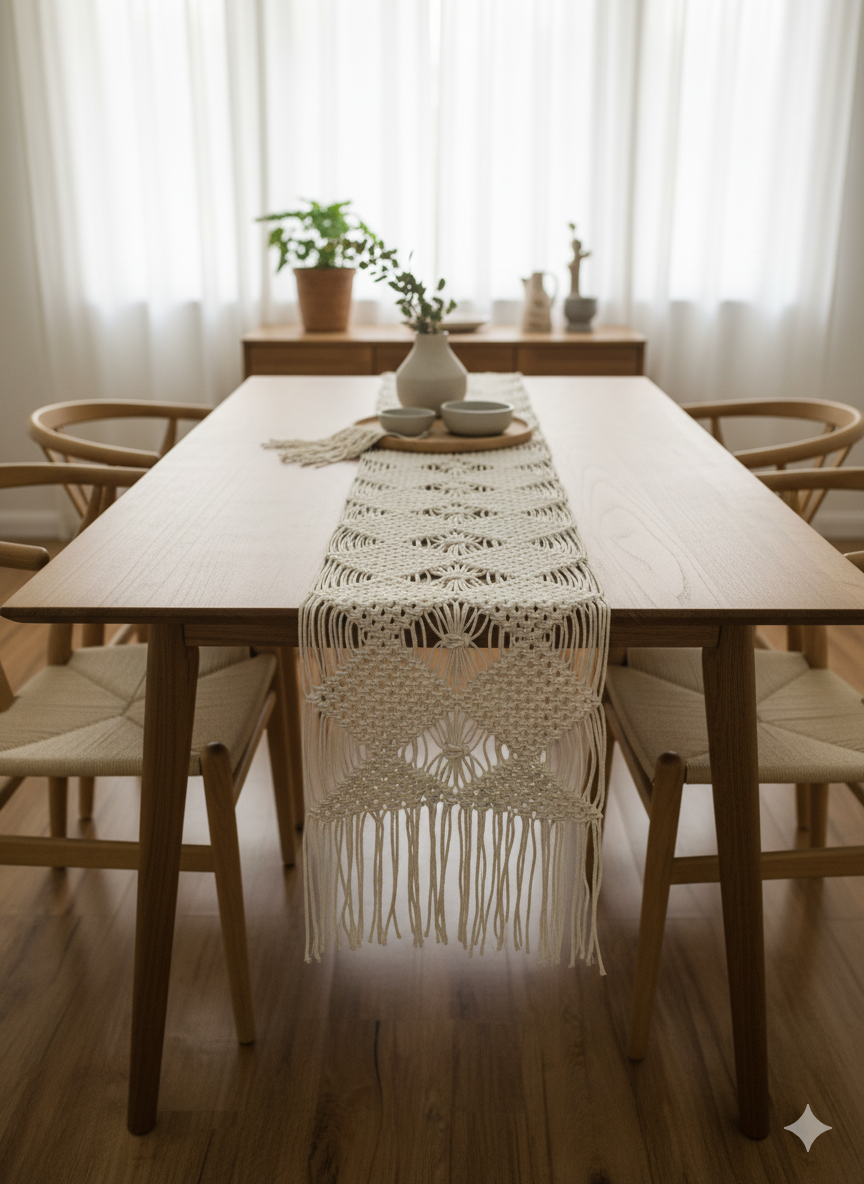 Macrame White Table Runner