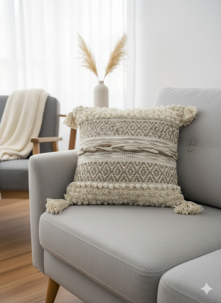 Beige Diamonds Boho Cushion Cover