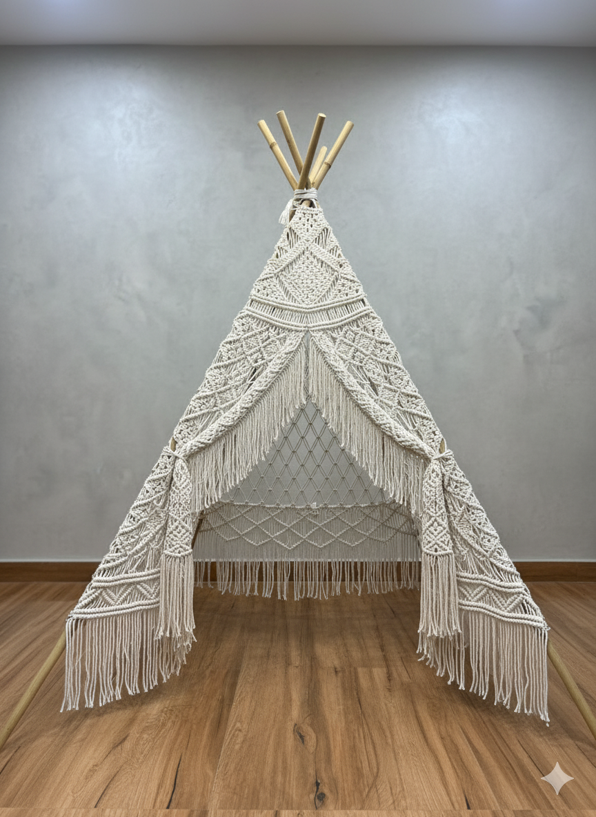 8 Feet White Macrame Tepee Tent