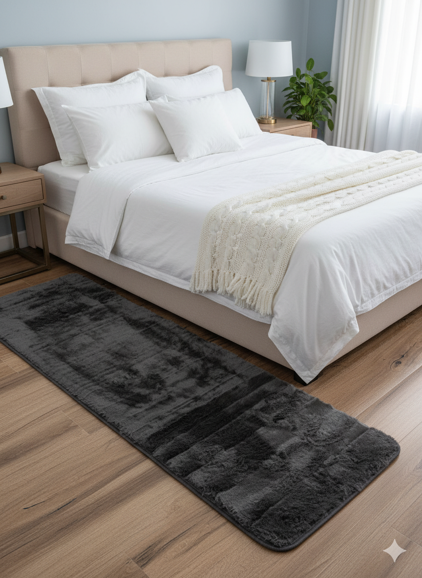 Charcol Rabbit Fur Bedside Runner