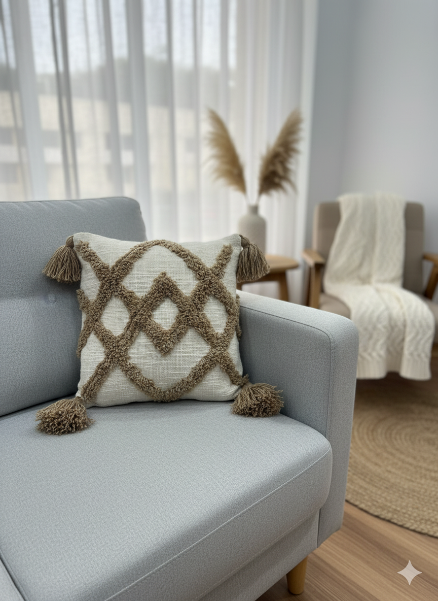 Beige Diamond Tufted Cushion Cover