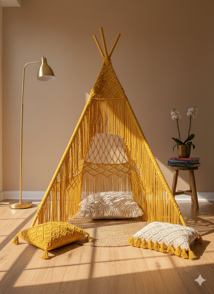 6 Feet Yellow Macrame Tepee Tent