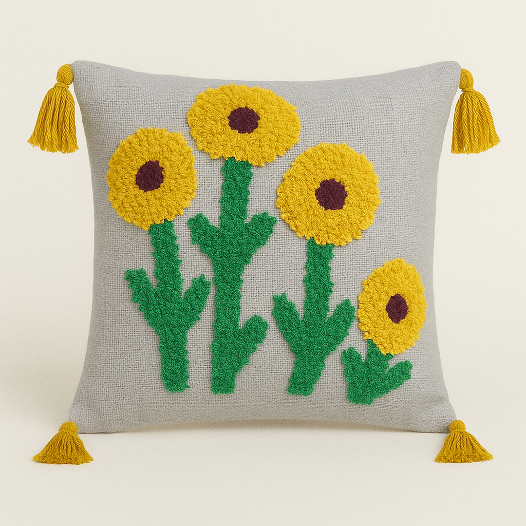 Grey Sunflower Cushion Cover
