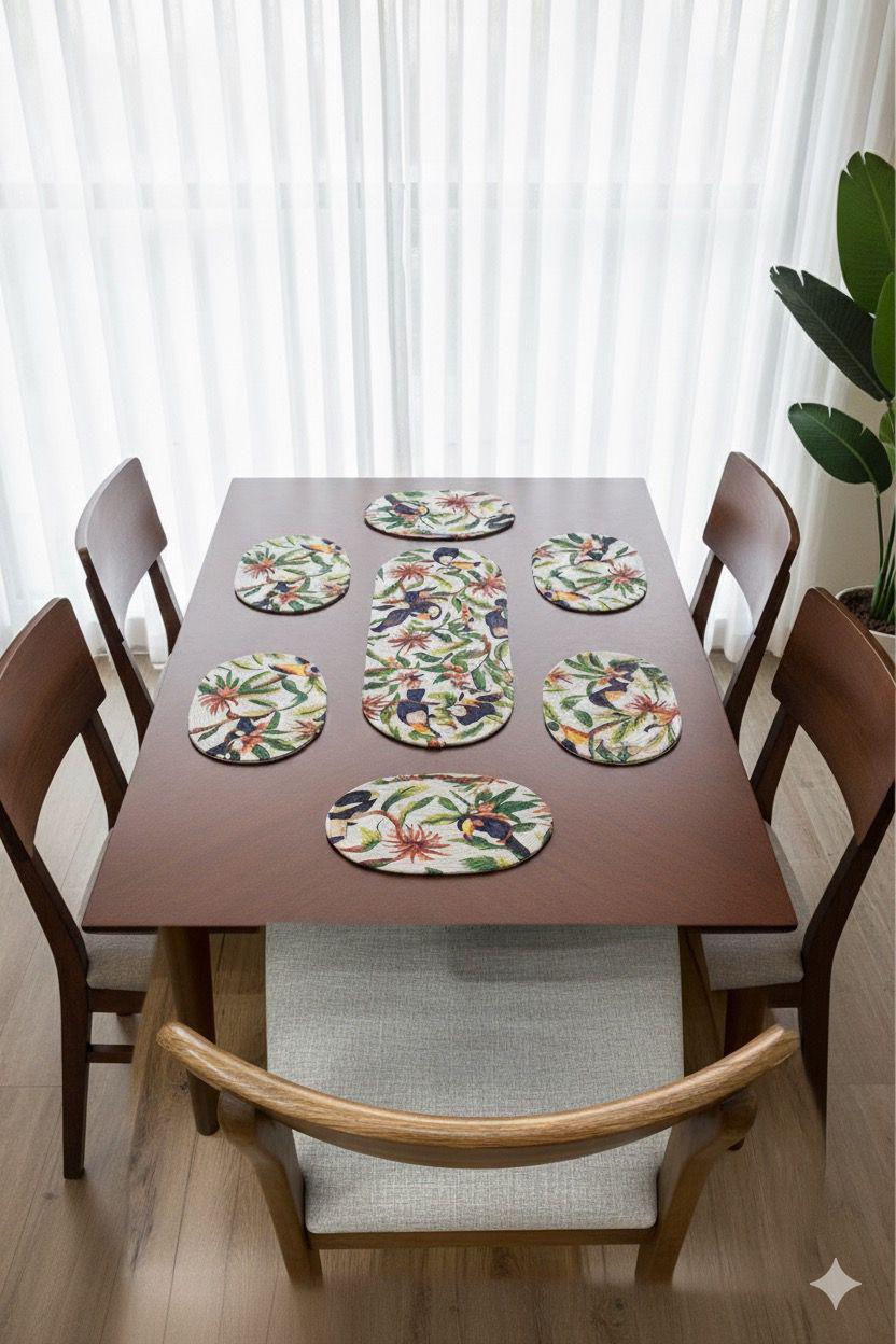 Kingfisher Dining Table Mat Set (6 Placemats + 1 Runner)