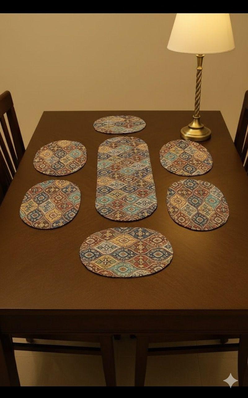 Royal Mosaic Dining Table Mat Set (6 Placemats + 1 Runner)