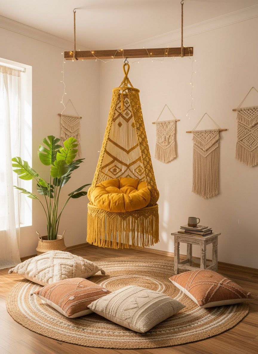 Mustard Macrame 30*62 inch Swing with Cushion