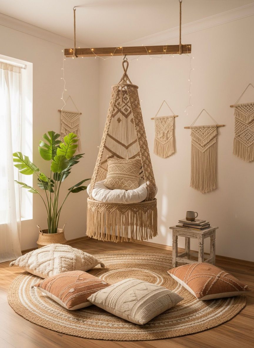 Beige Macrame 30*62 inch Swing with Cushion