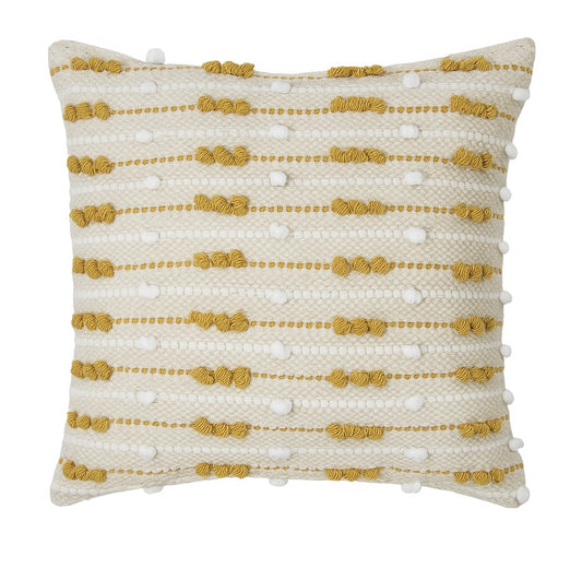 Mustard White Beaded Boho Cushion Cover