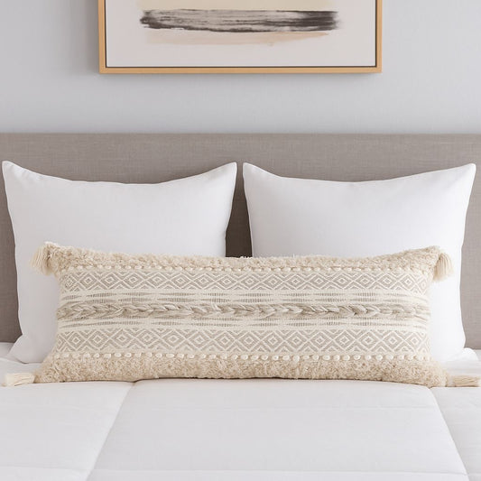 Beige Boho 14*36 inch Lumbar Cushion with Filler