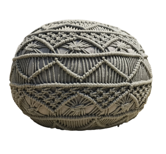 Grey Macrame Pouff