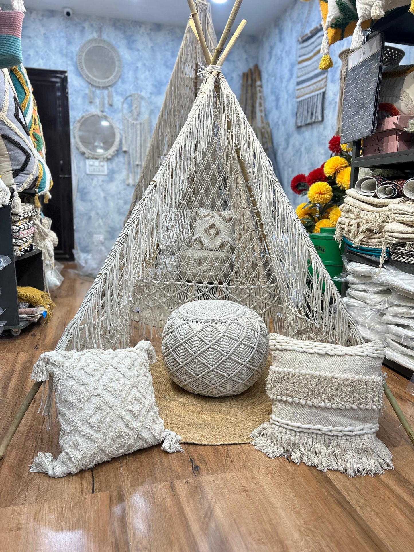 White Macrame Tepee Tent