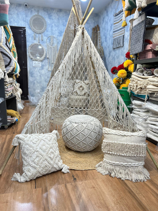 White Macrame Tepee Tent