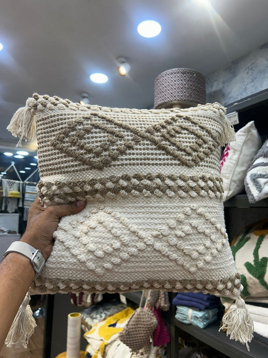 Double Diamond Beige White Boho Cushion Cover