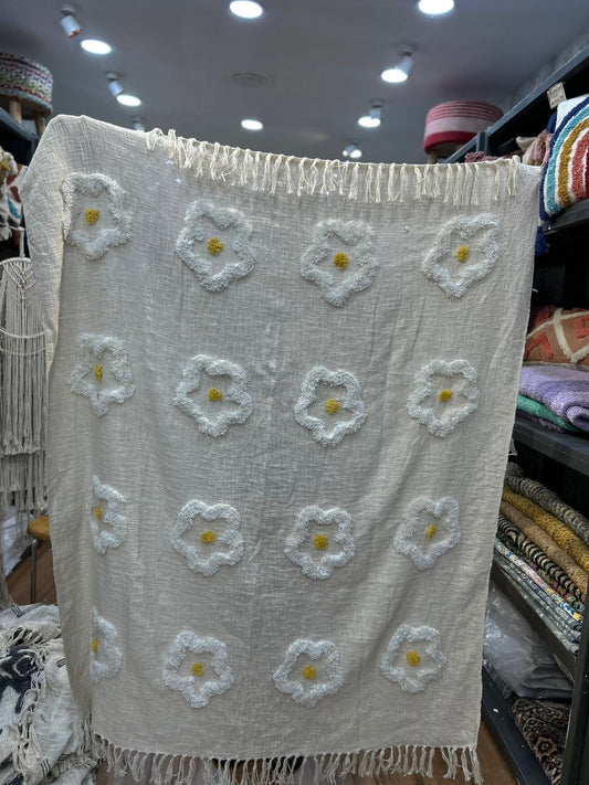White Flower Sofa Throw