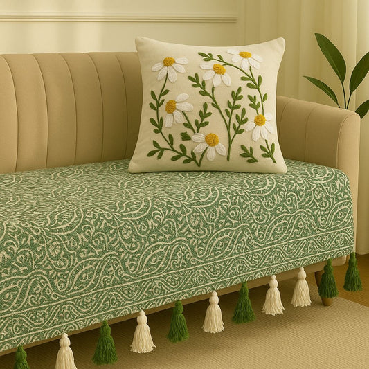 36" Tesseled Green Sofa Cover