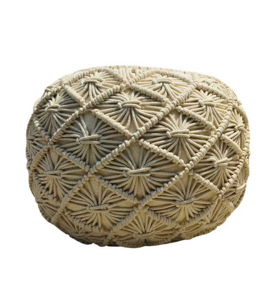 Beige Macrame Pouff