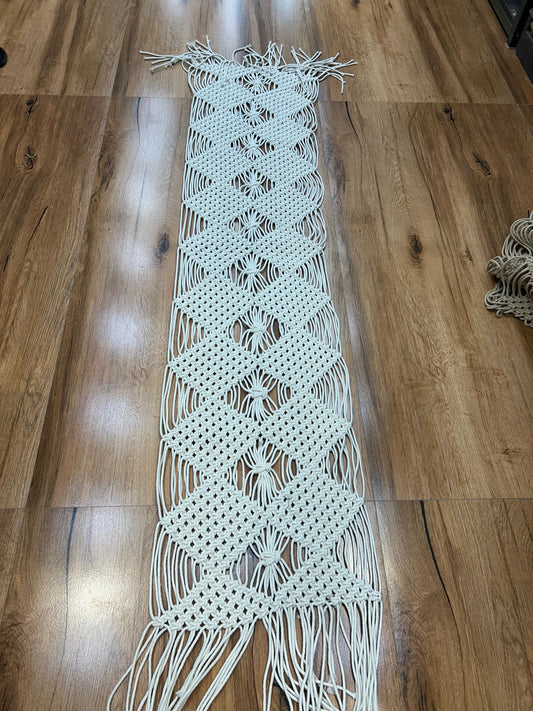Macrame White Table Runner