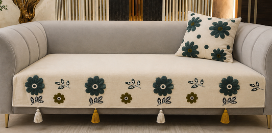 36" Tesseled Floral Embroided Sofa Cover