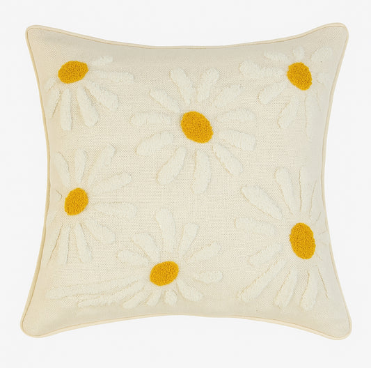 Mustard White Multi Flower Cushion Cover