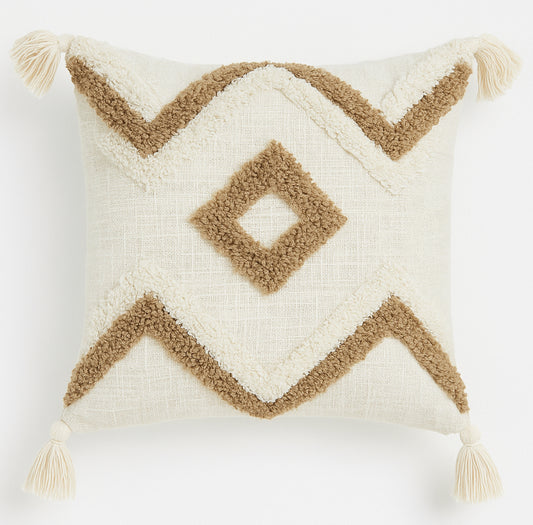 Beige White Diamond Cushion Cover