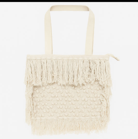 16*16 Beaded White Boho Tote Bag