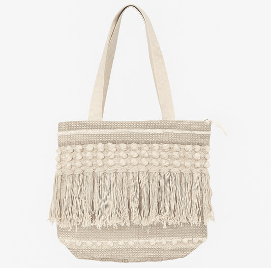 16*16 Boho White Dotted Tote Bag