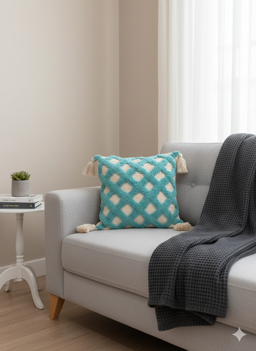 Blue Cross Tufted Cushion Cover