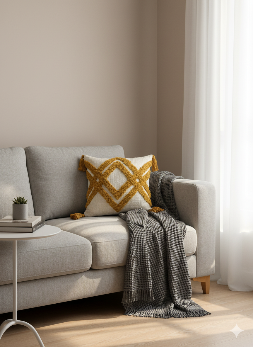 Yellow Zig Zag Tufted Cushion Cover