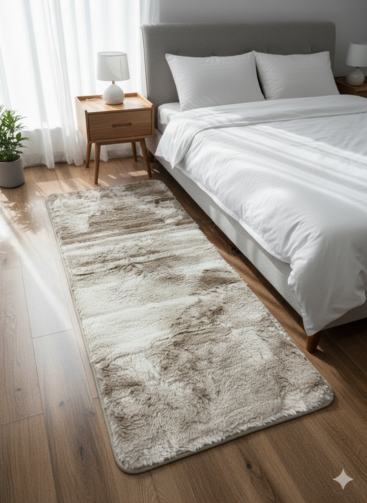 Beige Rabbit Fur Bedside Runner