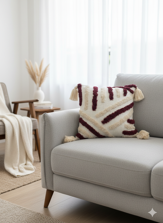 Maroon White Tufted Cushion Cover