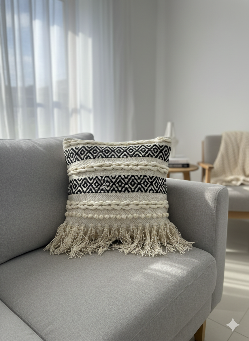 Boho Black diamond Cushion Cover