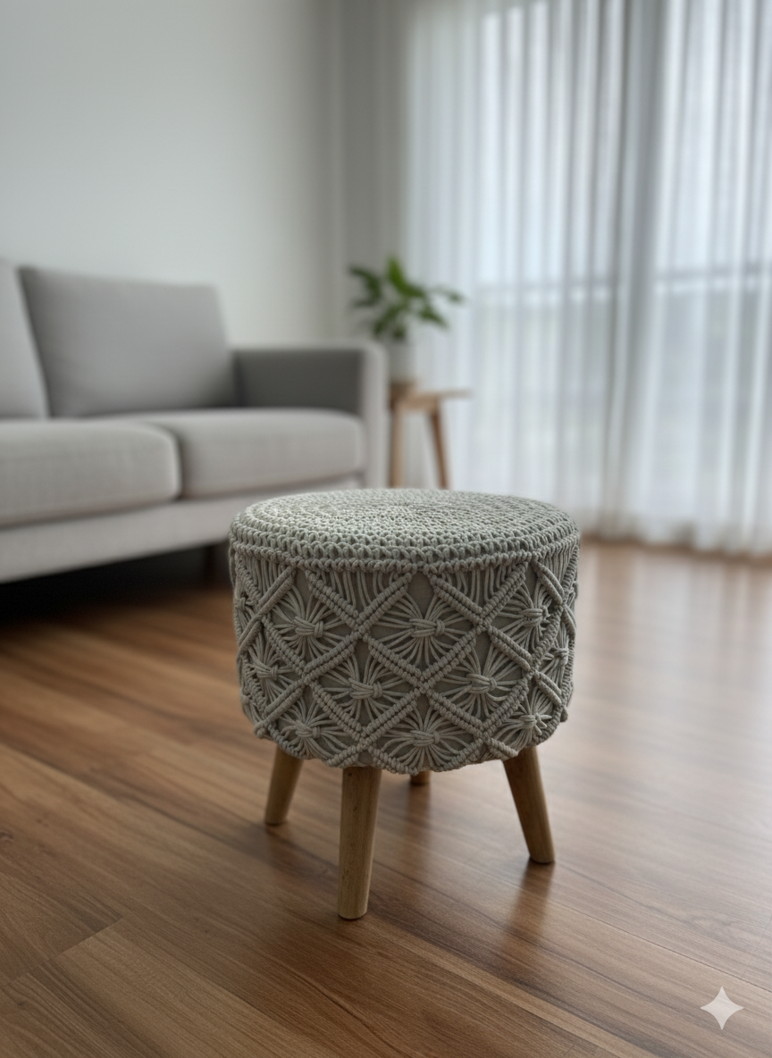 White Macrame Ottoman
