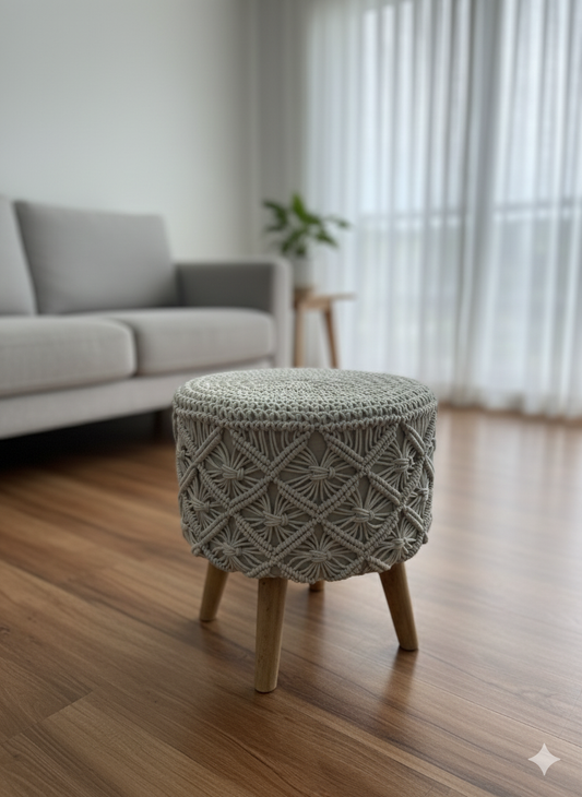 White Macrame Ottoman